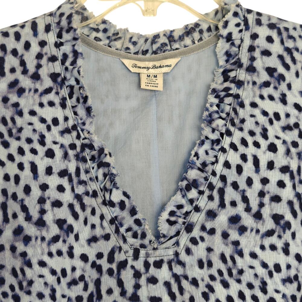 Tommy Bahama Lagoon Leopard Linen Dress Size Medium Blue Pockets Beach Vacation - Picture 5 of 12